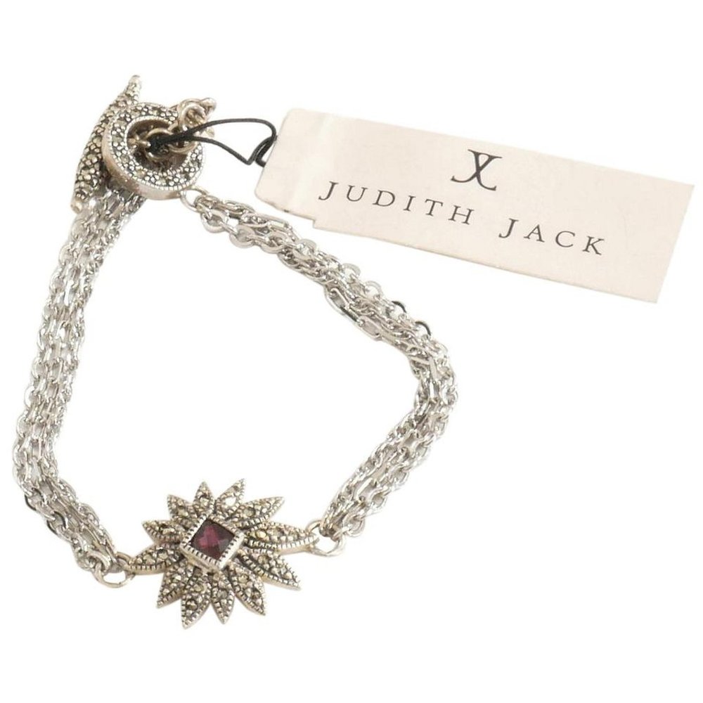 Sterling Silver Marcasite Garnet Floral Bracelet